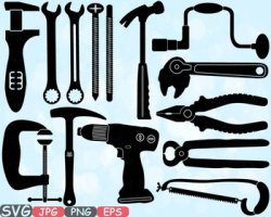 Mechanic Tools clipart Handyman hammer pliers bundle father\'s day drill saw  593s