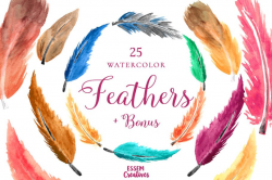 Watercolor Boho Feathers Clipart ~ Illustrations ~ Creative ...