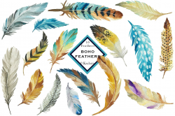 Brown and Blue Feather Clip Art boho feathers, bohemian ...