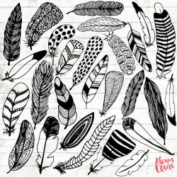 Boho Feather Clipart - Hand Drawn feather Clipart - Vector ...