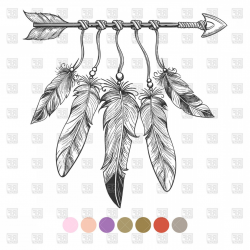 Hand Drawn Boho Element Arrow And Feathers Vector Clipart ...