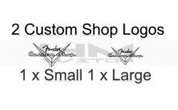 2 x Fender Black Solid Headstock Custom Shop Waterslide Logo Decal ( 1xS  1xL )