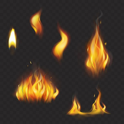 Set Of Realistic Flame Tongues Isolated On A Dark Background ...