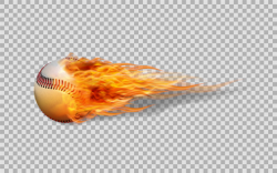 Realistic vector baseball in fire on transparent background ...