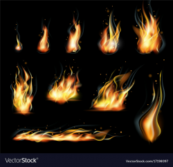 Isolated set of transparent realistic flame