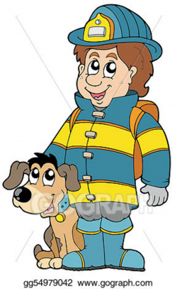 Vector Illustration - Firefighter with dog. EPS Clipart ...