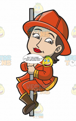 A Female Firefighter Sliding Down The Pole