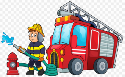 Cartoon Fire Truck And Fireman PNG Fire Engine Firefighter ...