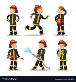 Fireman cartoon character set firefighter