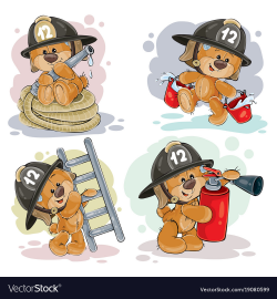 Teddy bear firefighter with rescue equipment