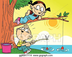 Vector Clipart - Funny fishing with the kids. Vector Illustration ...