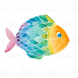 Rainbow smiling fish watercolor painted isolated on white background ...
