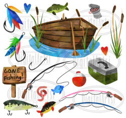 Watercolor Fishing Clipart