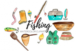 Watercolor Fishing Clipart