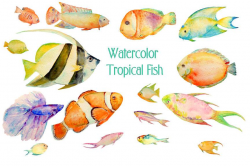 Tropical fish clipart, watercolor tropical fish, sea fish for fishing  themed cards, invitation, bathroom decor, fish clip art