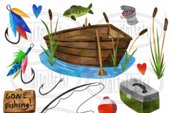 Watercolor Fishing Clipart By Digitalartsi | TheHungryJPEG.com