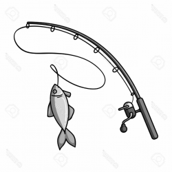 Fishing Rod And Fish Icon In Monochrome Style Isolated On White ...