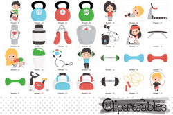Cute fitness clipart, gym clip art set, workout design, yoga