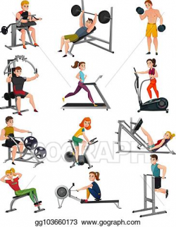 Vector Art - Exercise equipment with people set. Clipart ...