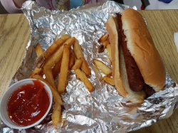 Plain hot dog with fries - Picture of Five Guys, Calgary ...