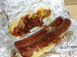 Bacon & cheese hot dog - Picture of Five Guys, New York City ...