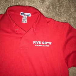 Details about Md Five Guys Burgers Fries Employee Work Uniform Golf Polo T  Shirt Red EUC