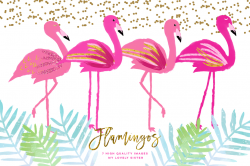 Pink Flamingo clipart, scrapbooking cupcake toppers