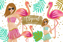 Tropical Clip Art, summer clip art pack, flamingo Clipart, Beach By ...