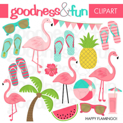 Buy 2 Get 1 FREE Happy Flamingo Clipart Digital by goodnessandfun ...