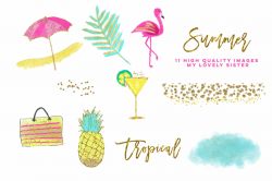 Flamingo Clipart, Pineapple Tropical clip art, summer clipart ...