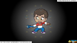 Clipart: A Scared Black Boy Holding A Flashlight In The Dark on a Grey And  Black Gradient Background