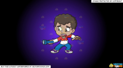 Clipart: A Scared Black Boy Holding A Flashlight In The Dark on a Purple  And Black Gradient Background