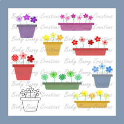 Flowers in Plant Pots Clip Art Bundle Garden Spring Summer Clipart Images