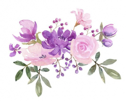 Fresh Springtime Flowers in Purple, Pink and Lavender Watercolor ...
