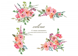 Watercolor Rustic Flower Clipart Pink & Red Florals By Patishop Art ...