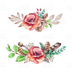 Watercolor Illustration Rustic Flowers Tribal Boho Hand Drawn Floral ...