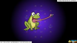 Clipart: A Frog Catching A Fly on a Purple And Black Gradient Background