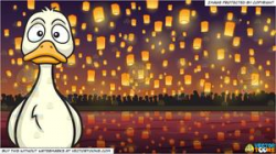 A Sad Duck and Flying Paper Lanterns At Diwali Festival Background