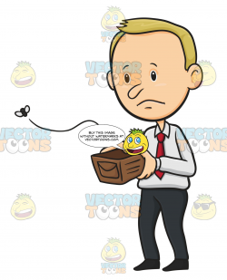 Sad Man Holding Empty Open Wallet With Fly Escaping From It