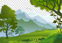 Forest Landscape Illustration, Forest, trees and mountains ...