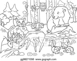 Vector Illustration - Forest landscape with animals coloring ...