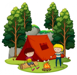 Two boys camping in the forest - Download Free Vectors ...