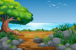 Riverside View with Forest Landscape - Download Free Vectors ...