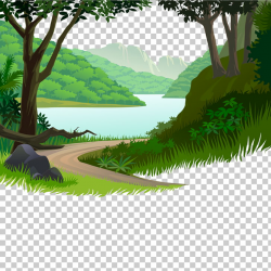 Nature Cartoon Illustration, Mountain road small river ...