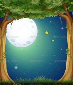Illustration of a forest and the bright moon in 2019 | Night ...