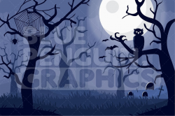 Scary Forest Full Moon Night Graphic Background Clipart