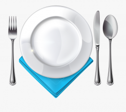 Plate Spoon Knife Fork And Blue Napkin Png Clipart - Spoon ...