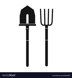 Farming tools - fork and spade in black flat style