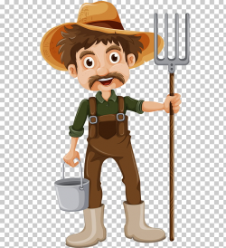 Drawing , cartoon farmer, man holding bucket and gardening ...