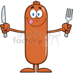 8436 Royalty Free RF Clipart Illustration Hungry Sausage Cartoon Character  With Knife And Fork Vector Illustration Isolated On White clipart. ...